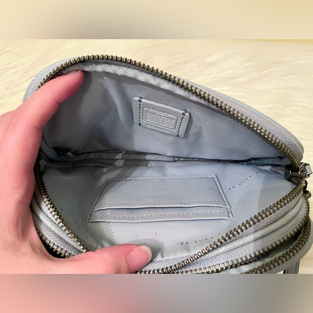 Coach Powder Blue Pebbled Leather Sadie Crossbody Clutch - Picture 9 of 10